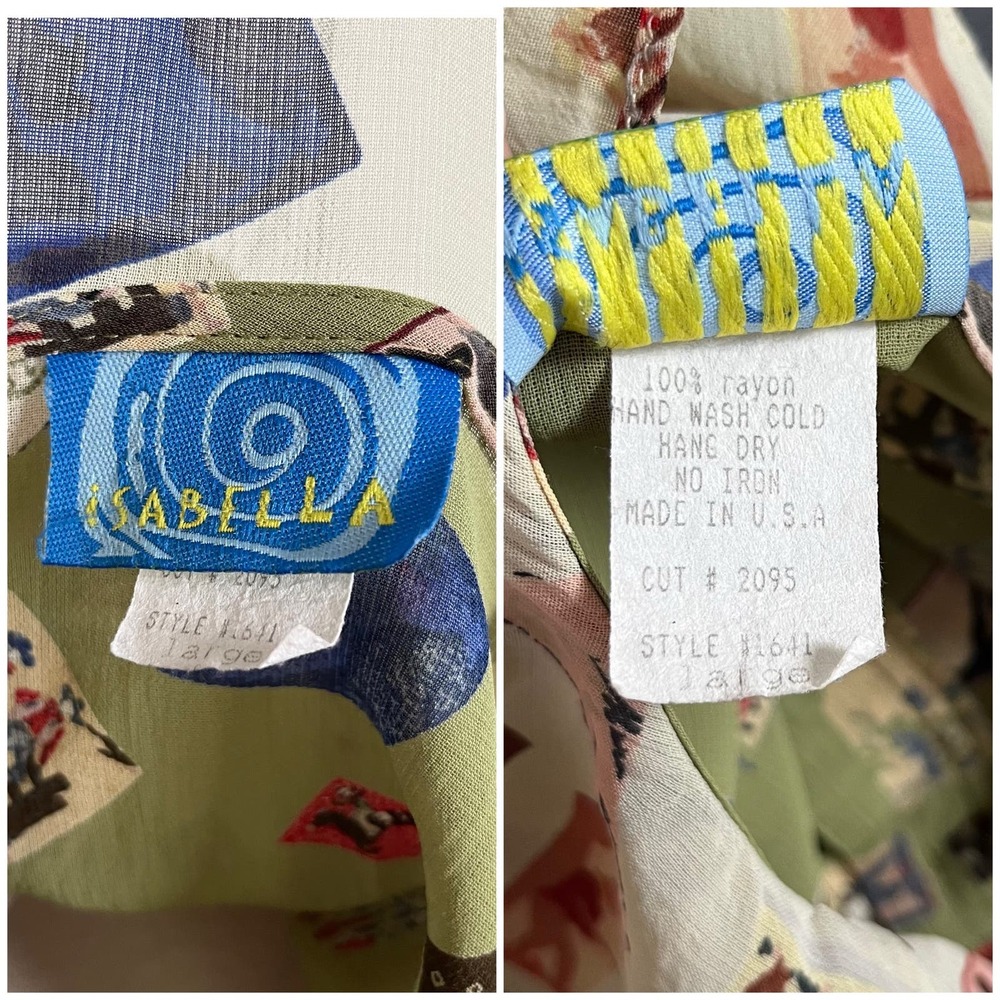 Vintage 90s Does 30s Green Novelty Print Cowboy Maxi Dress // Size Large - Picture 2 of 9